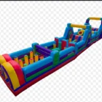 Pista de obstáculos inflable multicolor con túneles y columnas